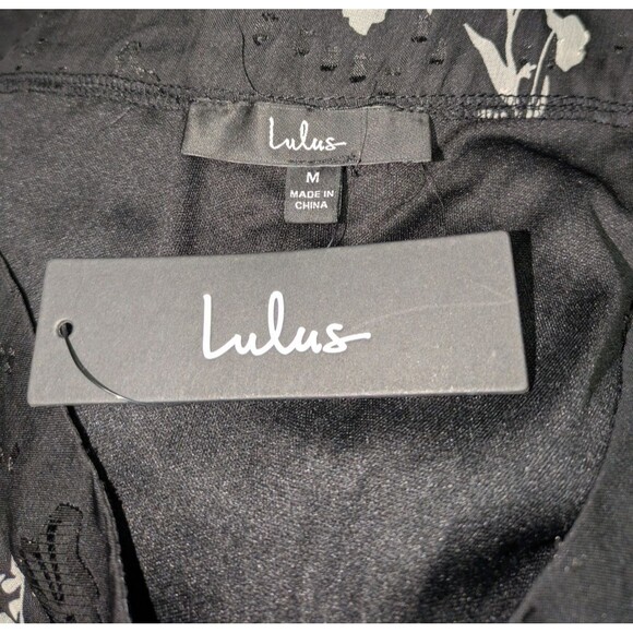 Lulus Pants M Women's Black White Floral Woven Wide Leg Lined Ankle Length Chic - Picture 7 of 9